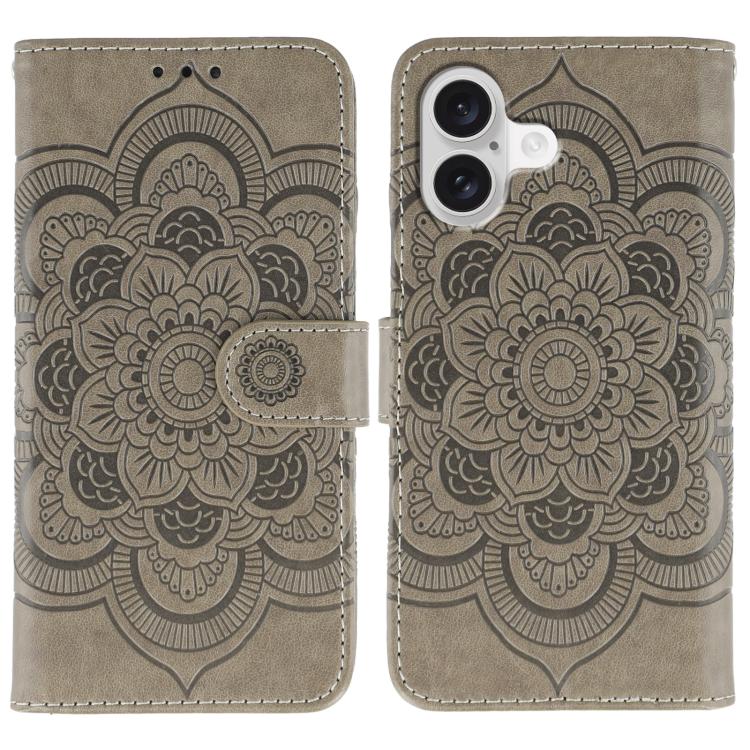 Funda para teléfono de cuero con estampado de mandala de sol, For iPhone 16e / 17e, For iPhone 17 Pro Max, For iPhone 17 Pro, For iPhone 17, For iPhone Air, For iPhone 15 Pro Max