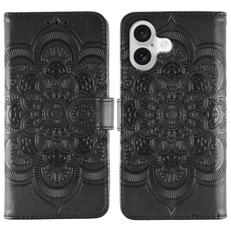 Funda para teléfono de cuero con estampado de mandala de sol, For iPhone 16e / 17e, For iPhone 17 Pro Max, For iPhone 17 Pro, For iPhone 17, For iPhone Air, For iPhone 15 Pro Max