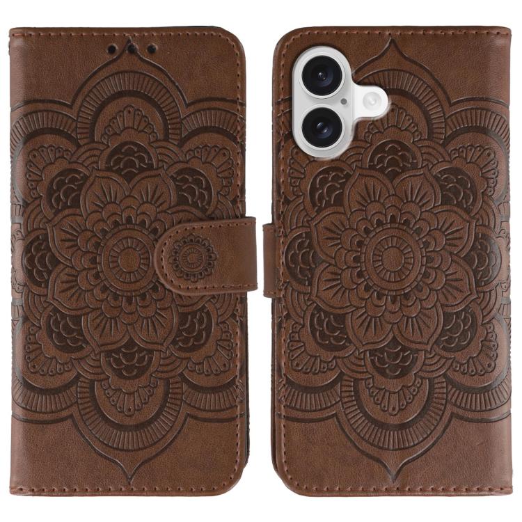 Funda para teléfono de cuero con estampado de mandala de sol, For iPhone 16e / 17e, For iPhone 17 Pro Max, For iPhone 17 Pro, For iPhone 17, For iPhone Air, For iPhone 15 Pro Max