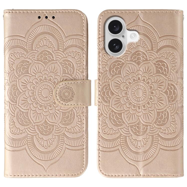 Funda para teléfono de cuero con estampado de mandala de sol, For iPhone 16e / 17e, For iPhone 17 Pro Max, For iPhone 17 Pro, For iPhone 17, For iPhone Air, For iPhone 15 Pro Max