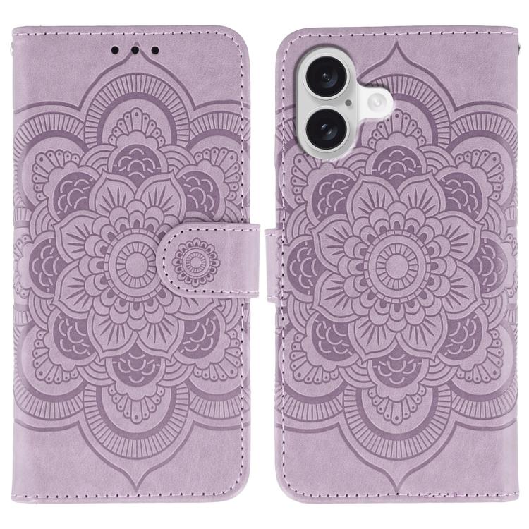 Funda para teléfono de cuero con estampado de mandala de sol, For iPhone 16e / 17e, For iPhone 17 Pro Max, For iPhone 17 Pro, For iPhone 17, For iPhone Air, For iPhone 15 Pro Max