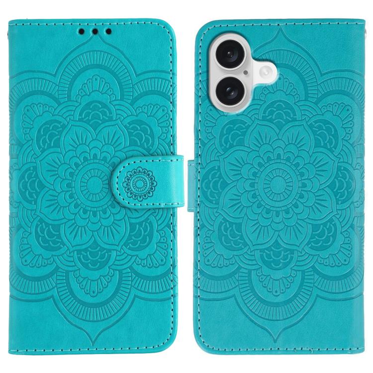 Funda para teléfono de cuero con estampado de mandala de sol, For iPhone 16e / 17e, For iPhone 17 Pro Max, For iPhone 17 Pro, For iPhone 17, For iPhone Air, For iPhone 15 Pro Max