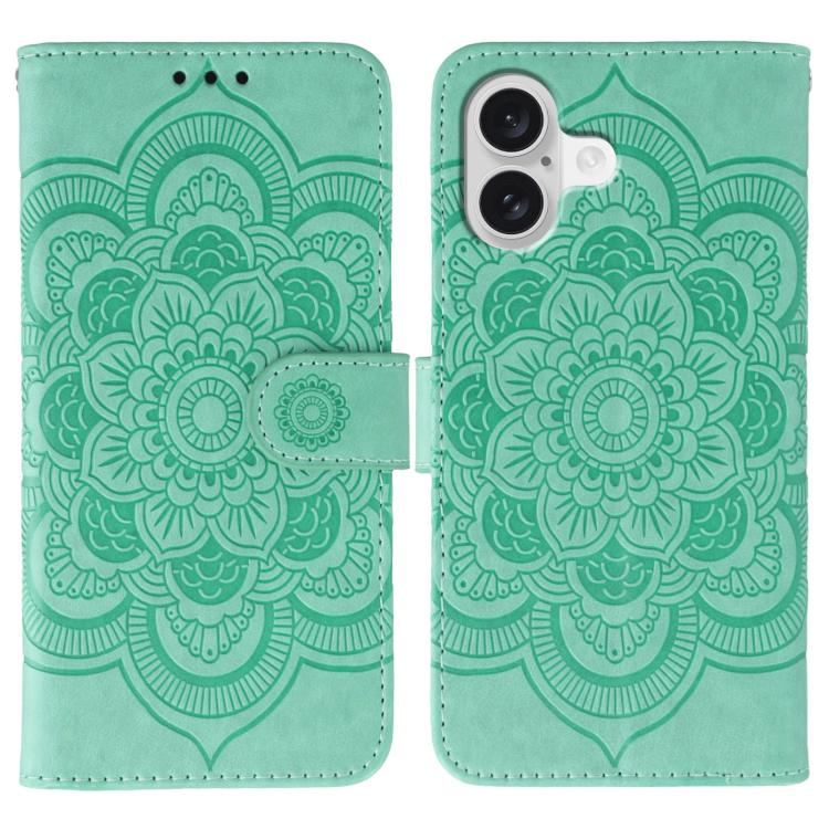 Funda para teléfono de cuero con estampado de mandala de sol, For iPhone 16e / 17e, For iPhone 17 Pro Max, For iPhone 17 Pro, For iPhone 17, For iPhone Air, For iPhone 15 Pro Max