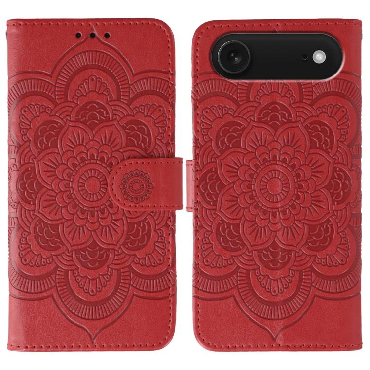 Funda para teléfono de cuero con estampado de mandala de sol, For iPhone 16e / 17e, For iPhone 17 Pro Max, For iPhone 17 Pro, For iPhone 17, For iPhone Air, For iPhone 15 Pro Max