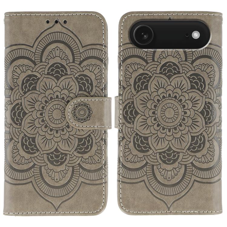 Funda para teléfono de cuero con estampado de mandala de sol, For iPhone 16e / 17e, For iPhone 17 Pro Max, For iPhone 17 Pro, For iPhone 17, For iPhone Air, For iPhone 15 Pro Max
