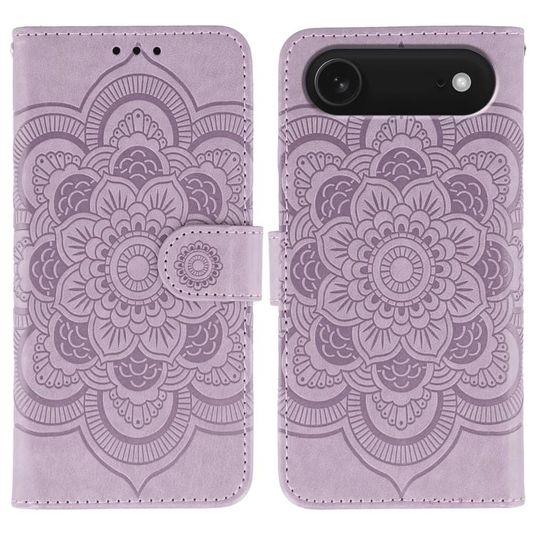 Funda para teléfono de cuero con estampado de mandala de sol, For iPhone 16e / 17e, For iPhone 17 Pro Max, For iPhone 17 Pro, For iPhone 17, For iPhone Air, For iPhone 15 Pro Max