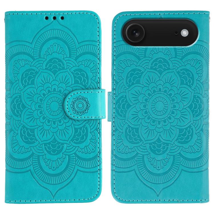 Funda para teléfono de cuero con estampado de mandala de sol, For iPhone 16e / 17e, For iPhone 17 Pro Max, For iPhone 17 Pro, For iPhone 17, For iPhone Air, For iPhone 15 Pro Max