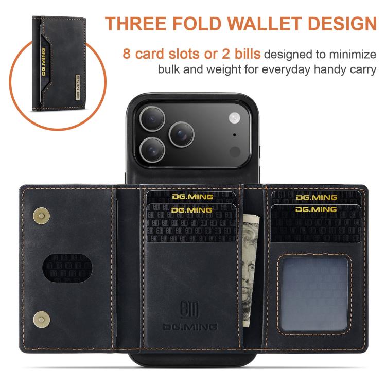 DG.MING M2 Series Funda de cuero para teléfono con cartera y tarjetero de 3 pliegues, For iPhone 18 Pro / 17 Pro, For iPhone 18 Pro Max / 17 Pro Max, For iPhone 17e / 16e, For iPhone 17, For iPhone Air, For iPhone 16 Pro Max, For iPhone 16 Pro         ...