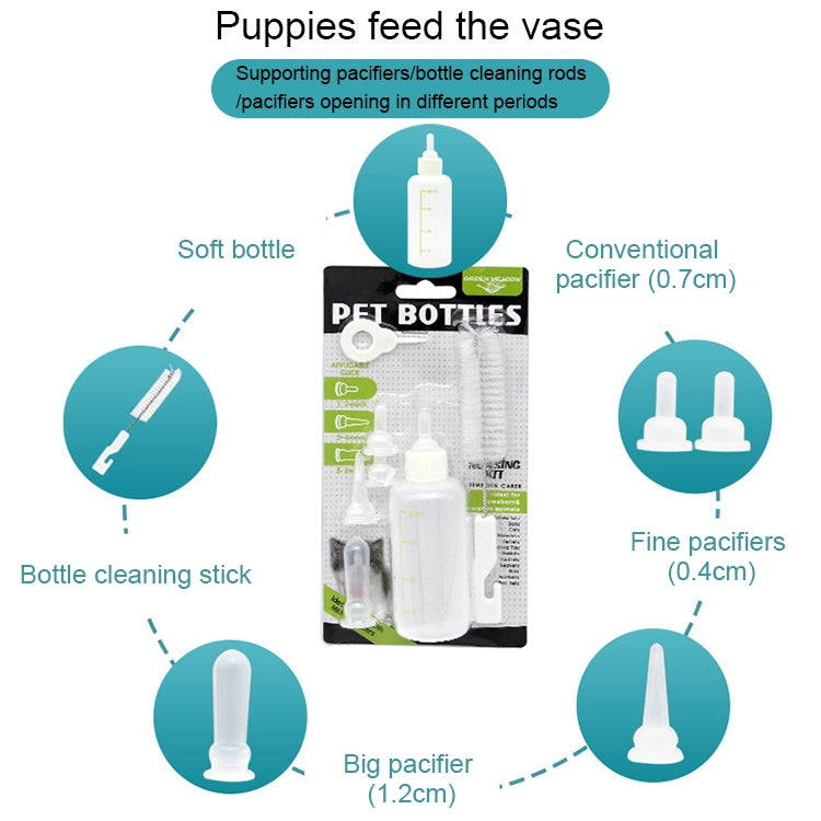 Juego de biberones para mascotas, biberón para cachorros, gatitos y gatos, chupetes múltiples con cepillo para biberones, 60ml x 1