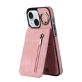 Estuche retro para teléfono con ranura para tarjeta RFID con anillo y cremallera, For iPhone 15