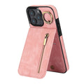 Estuche retro para teléfono con ranura para tarjeta RFID con anillo y cremallera, For iPhone 16 Pro, For iPhone 16 Plus, For iPhone 16, For iPhone 15 Pro Max, For iPhone 15 Pro, For iPhone 15 Plus