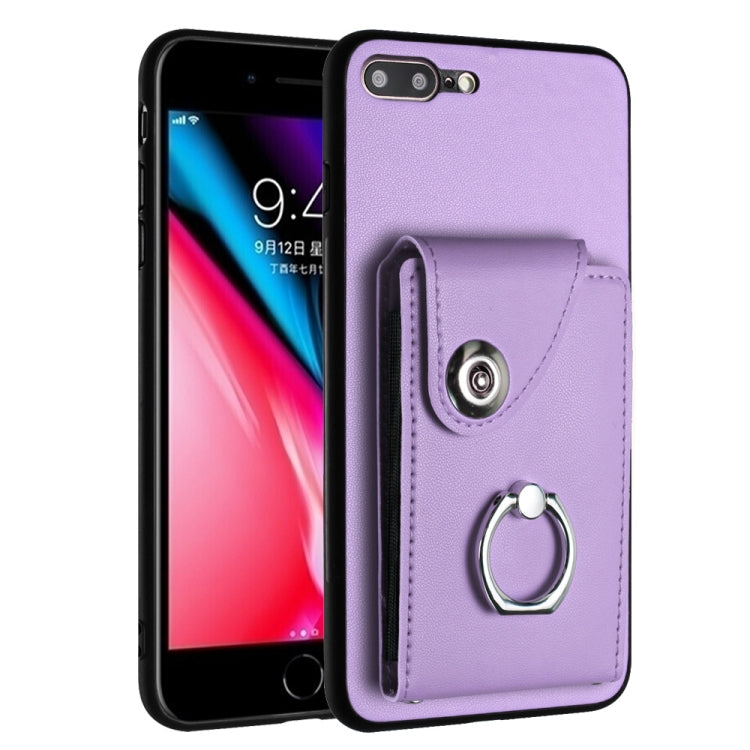 Funda para teléfono con soporte para anillo y bolsa para tarjeta de órgano, For iPhone 8 Plus / 7 Plus