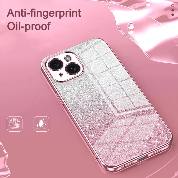Caja de teléfono galvanizada con polvo de brillo degradado, For iPhone 15, For iPhone 14 Plus, For iPhone 14, For iPhone 14 Pro, For iPhone 14 Pro Max, For iPhone SE 2022 / 2020 / 8 / 7