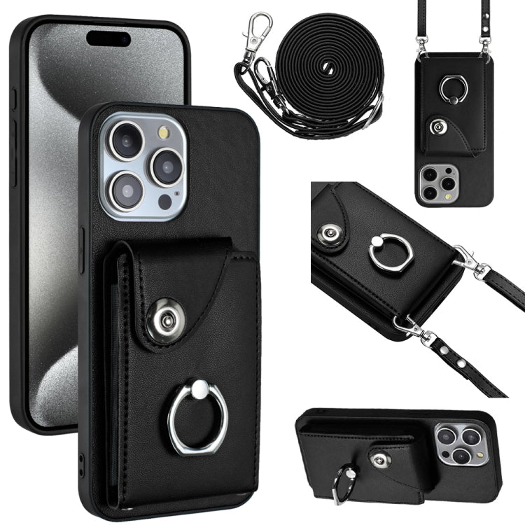 Funda para teléfono con soporte para anillo y bolsa para tarjeta de órgano con cordón largo, For iPhone 14 Pro Max, For iPhone SE 2022 / 2020 / 8 / 7, For iPhone 13 Pro Max, For iPhone 13 Pro, For iPhone 13, For iPhone 13 mini, For iPhone 12           ...