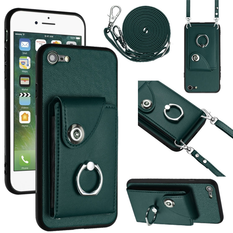 Funda para teléfono con soporte para anillo y bolsa para tarjeta de órgano con cordón largo, For iPhone 14 Pro Max, For iPhone SE 2022 / 2020 / 8 / 7, For iPhone 13 Pro Max, For iPhone 13 Pro, For iPhone 13, For iPhone 13 mini, For iPhone 12           ...