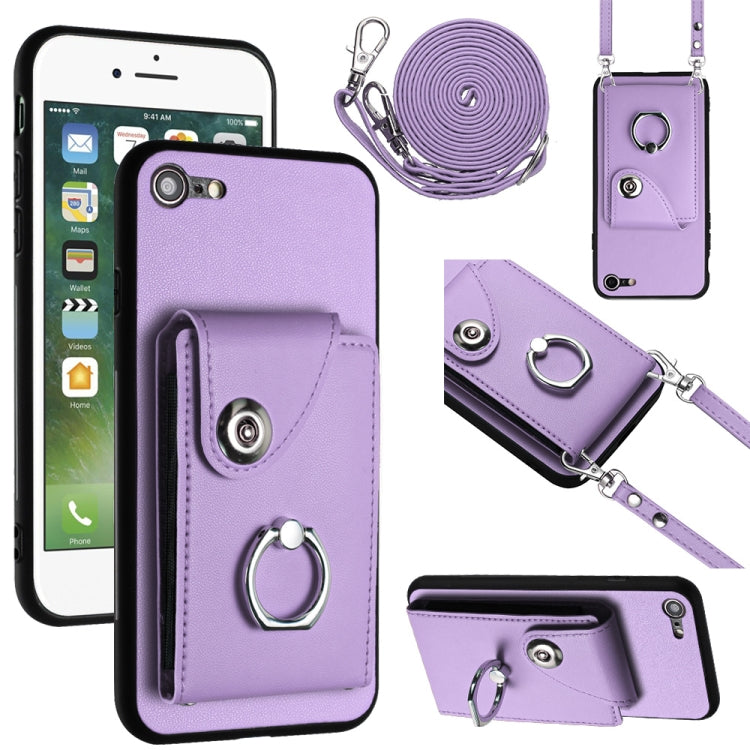 Funda para teléfono con soporte para anillo y bolsa para tarjeta de órgano con cordón largo, For iPhone 14 Pro Max, For iPhone SE 2022 / 2020 / 8 / 7, For iPhone 13 Pro Max, For iPhone 13 Pro, For iPhone 13, For iPhone 13 mini, For iPhone 12           ...