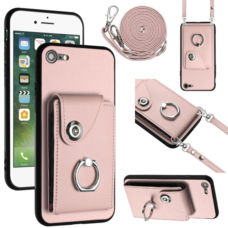 Funda para teléfono con soporte para anillo y bolsa para tarjeta de órgano con cordón largo, For iPhone 14 Pro Max, For iPhone SE 2022 / 2020 / 8 / 7, For iPhone 13 Pro Max, For iPhone 13 Pro, For iPhone 13, For iPhone 13 mini, For iPhone 12           ...
