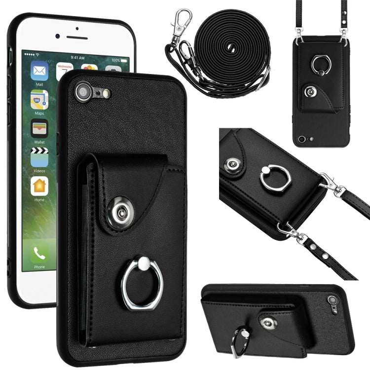 Funda para teléfono con soporte para anillo y bolsa para tarjeta de órgano con cordón largo, For iPhone 14 Pro Max, For iPhone SE 2022 / 2020 / 8 / 7, For iPhone 13 Pro Max, For iPhone 13 Pro, For iPhone 13, For iPhone 13 mini, For iPhone 12           ...