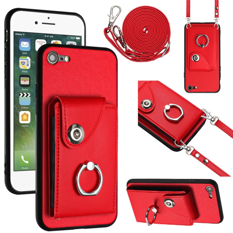Funda para teléfono con soporte para anillo y bolsa para tarjeta de órgano con cordón largo, For iPhone 14 Pro Max, For iPhone SE 2022 / 2020 / 8 / 7, For iPhone 13 Pro Max, For iPhone 13 Pro, For iPhone 13, For iPhone 13 mini, For iPhone 12           ...