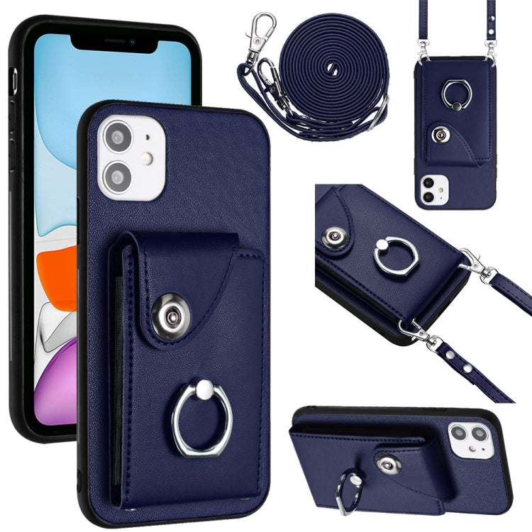 Funda para teléfono con soporte para anillo y bolsa para tarjeta de órgano con cordón largo, For iPhone 14 Pro Max, For iPhone SE 2022 / 2020 / 8 / 7, For iPhone 13 Pro Max, For iPhone 13 Pro, For iPhone 13, For iPhone 13 mini, For iPhone 12           ...