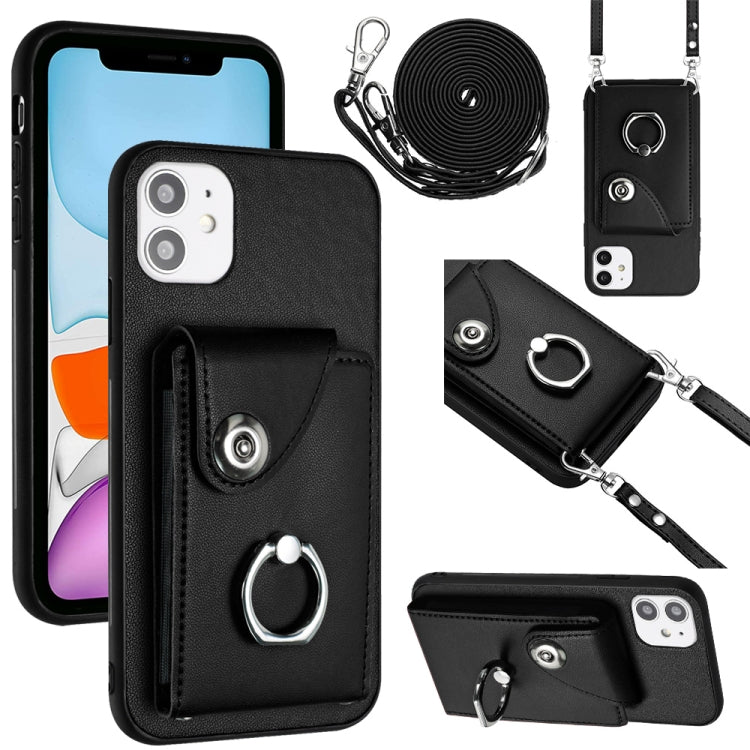 Funda para teléfono con soporte para anillo y bolsa para tarjeta de órgano con cordón largo, For iPhone 14 Pro Max, For iPhone SE 2022 / 2020 / 8 / 7, For iPhone 13 Pro Max, For iPhone 13 Pro, For iPhone 13, For iPhone 13 mini, For iPhone 12           ...