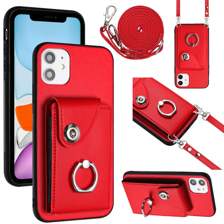 Funda para teléfono con soporte para anillo y bolsa para tarjeta de órgano con cordón largo, For iPhone 14 Pro Max, For iPhone SE 2022 / 2020 / 8 / 7, For iPhone 13 Pro Max, For iPhone 13 Pro, For iPhone 13, For iPhone 13 mini, For iPhone 12           ...