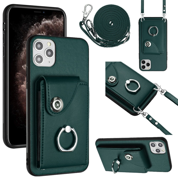 Funda para teléfono con soporte para anillo y bolsa para tarjeta de órgano con cordón largo, For iPhone 12 Pro, For iPhone 12 mini, For iPhone 11 Pro Max, For iPhone 11, For iPhone 11 Pro, For iPhone X / XS, For iPhone XR, For iPhone XS Max