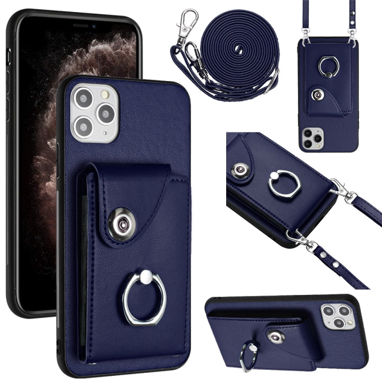Funda para teléfono con soporte para anillo y bolsa para tarjeta de órgano con cordón largo, For iPhone 12 Pro, For iPhone 12 mini, For iPhone 11 Pro Max, For iPhone 11, For iPhone 11 Pro, For iPhone X / XS, For iPhone XR, For iPhone XS Max