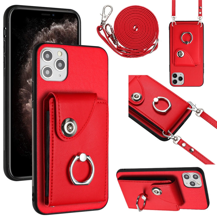 Funda para teléfono con soporte para anillo y bolsa para tarjeta de órgano con cordón largo, For iPhone 12 Pro, For iPhone 12 mini, For iPhone 11 Pro Max, For iPhone 11, For iPhone 11 Pro, For iPhone X / XS, For iPhone XR, For iPhone XS Max