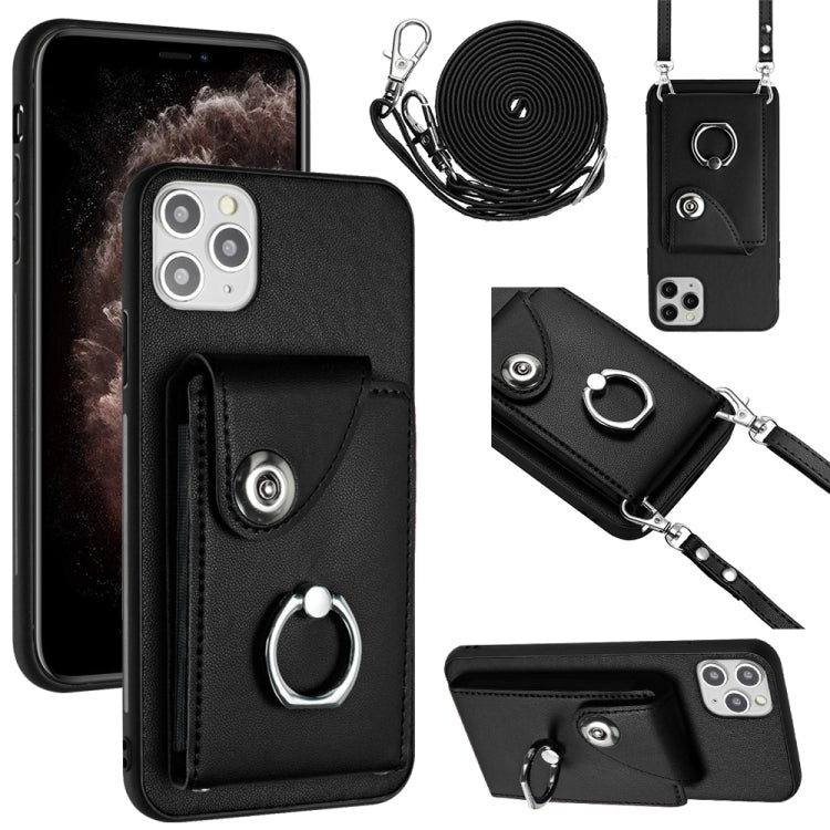 Funda para teléfono con soporte para anillo y bolsa para tarjeta de órgano con cordón largo, For iPhone 12 Pro, For iPhone 12 mini, For iPhone 11 Pro Max, For iPhone 11, For iPhone 11 Pro, For iPhone X / XS, For iPhone XR, For iPhone XS Max