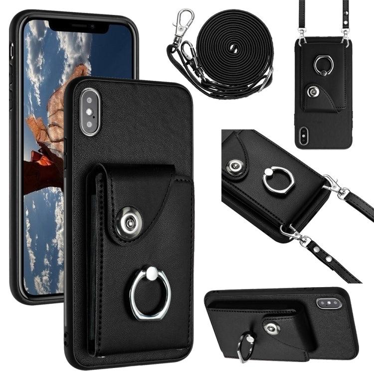 Funda para teléfono con soporte para anillo y bolsa para tarjeta de órgano con cordón largo, For iPhone 12 Pro, For iPhone 12 mini, For iPhone 11 Pro Max, For iPhone 11, For iPhone 11 Pro, For iPhone X / XS, For iPhone XR, For iPhone XS Max