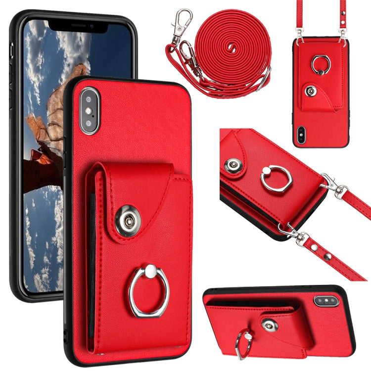 Funda para teléfono con soporte para anillo y bolsa para tarjeta de órgano con cordón largo, For iPhone 12 Pro, For iPhone 12 mini, For iPhone 11 Pro Max, For iPhone 11, For iPhone 11 Pro, For iPhone X / XS, For iPhone XR, For iPhone XS Max