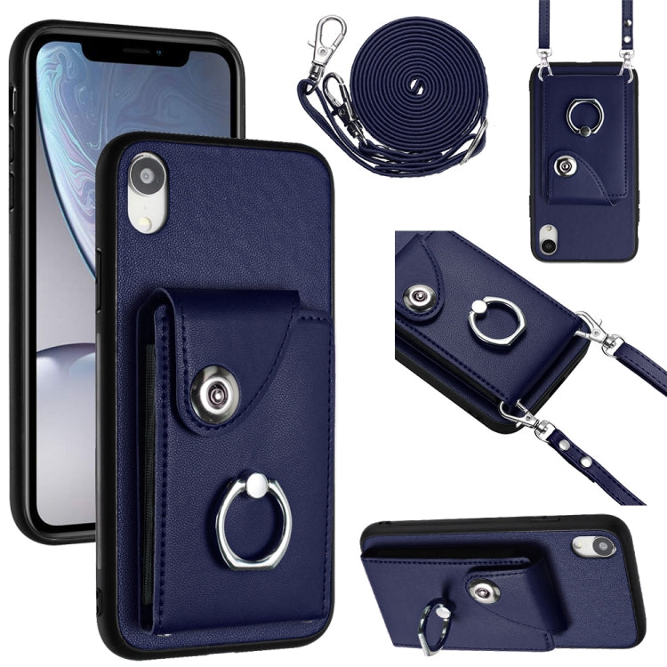 Funda para teléfono con soporte para anillo y bolsa para tarjeta de órgano con cordón largo, For iPhone 12 Pro, For iPhone 12 mini, For iPhone 11 Pro Max, For iPhone 11, For iPhone 11 Pro, For iPhone X / XS, For iPhone XR, For iPhone XS Max