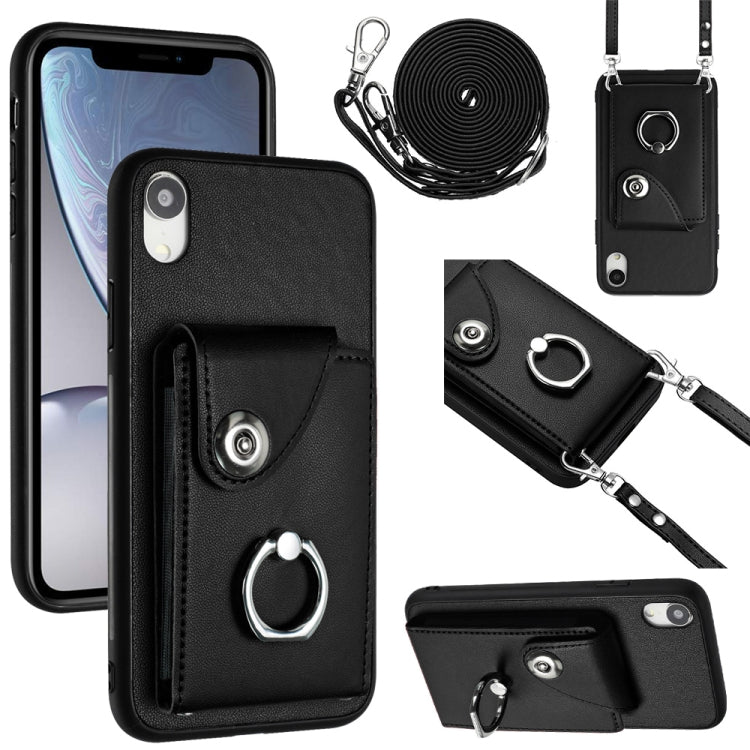 Funda para teléfono con soporte para anillo y bolsa para tarjeta de órgano con cordón largo, For iPhone 12 Pro, For iPhone 12 mini, For iPhone 11 Pro Max, For iPhone 11, For iPhone 11 Pro, For iPhone X / XS, For iPhone XR, For iPhone XS Max