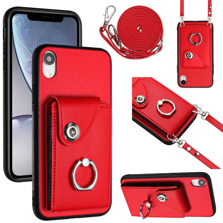 Funda para teléfono con soporte para anillo y bolsa para tarjeta de órgano con cordón largo, For iPhone 12 Pro, For iPhone 12 mini, For iPhone 11 Pro Max, For iPhone 11, For iPhone 11 Pro, For iPhone X / XS, For iPhone XR, For iPhone XS Max