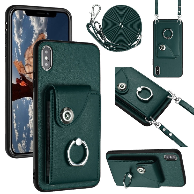 Funda para teléfono con soporte para anillo y bolsa para tarjeta de órgano con cordón largo, For iPhone 12 Pro, For iPhone 12 mini, For iPhone 11 Pro Max, For iPhone 11, For iPhone 11 Pro, For iPhone X / XS, For iPhone XR, For iPhone XS Max