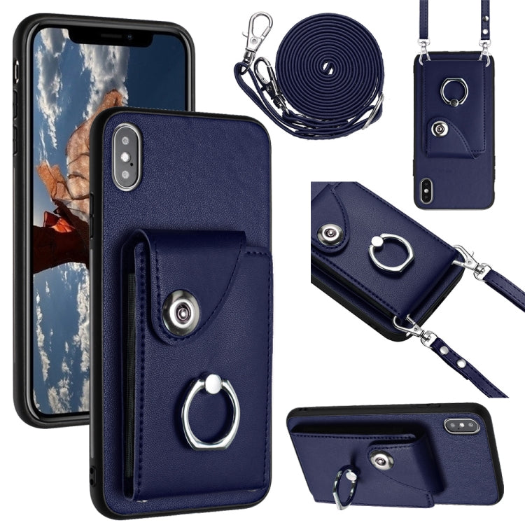 Funda para teléfono con soporte para anillo y bolsa para tarjeta de órgano con cordón largo, For iPhone 12 Pro, For iPhone 12 mini, For iPhone 11 Pro Max, For iPhone 11, For iPhone 11 Pro, For iPhone X / XS, For iPhone XR, For iPhone XS Max