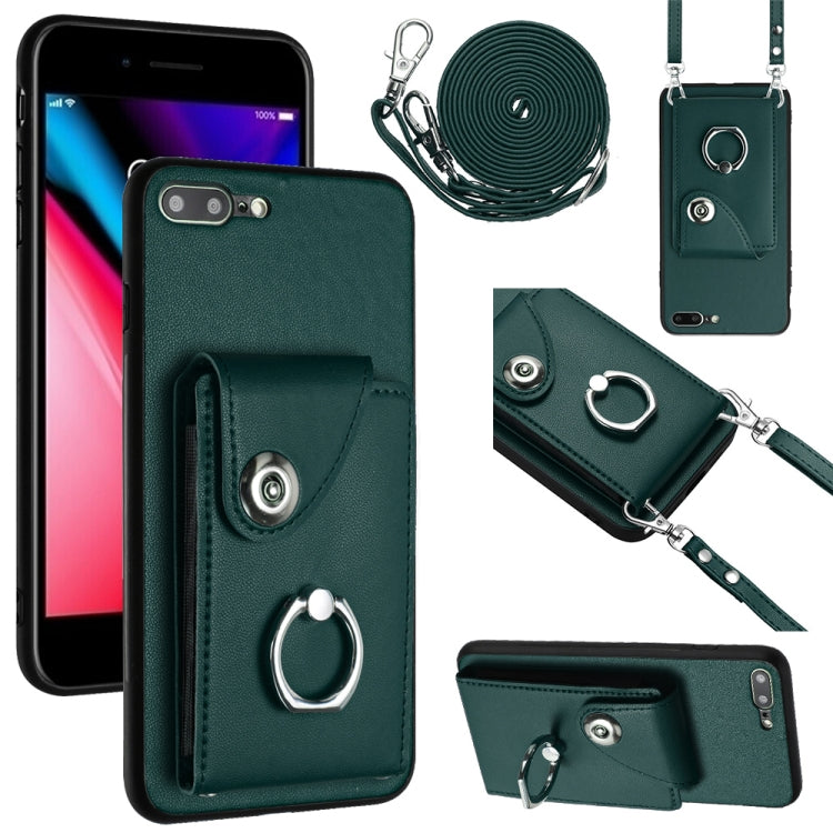 Funda para teléfono con soporte para anillo y bolsa para tarjeta de órgano con cordón largo, For iPhone 8 Plus / 7 Plus