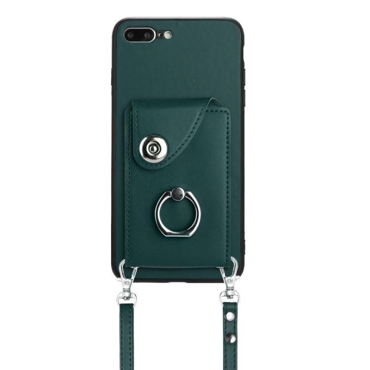 Funda para teléfono con soporte para anillo y bolsa para tarjeta de órgano con cordón largo, For iPhone 8 Plus / 7 Plus