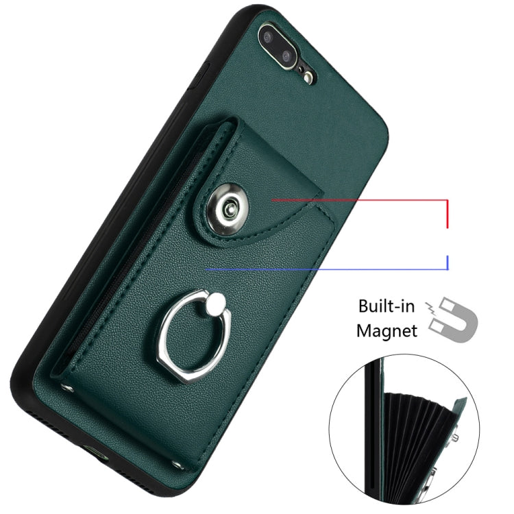 Funda para teléfono con soporte para anillo y bolsa para tarjeta de órgano con cordón largo, For iPhone 8 Plus / 7 Plus