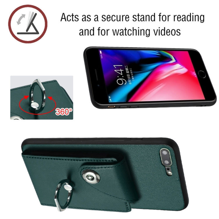 Funda para teléfono con soporte para anillo y bolsa para tarjeta de órgano con cordón largo, For iPhone 8 Plus / 7 Plus