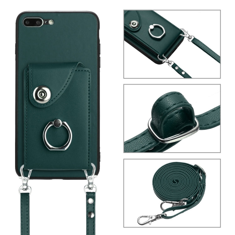 Funda para teléfono con soporte para anillo y bolsa para tarjeta de órgano con cordón largo, For iPhone 8 Plus / 7 Plus
