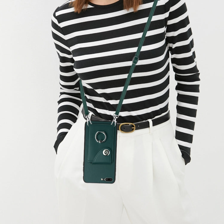 Funda para teléfono con soporte para anillo y bolsa para tarjeta de órgano con cordón largo, For iPhone 8 Plus / 7 Plus