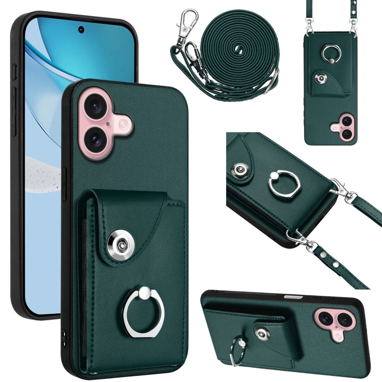Funda para teléfono con soporte para anillo y bolsa para tarjeta de órgano con cordón largo, For iPhone 16, For iPhone 15 Pro Max, For iPhone 15 Pro, For iPhone 15 Plus, For iPhone 15, For iPhone 14 Plus, For iPhone 14, For iPhone 14 Pro