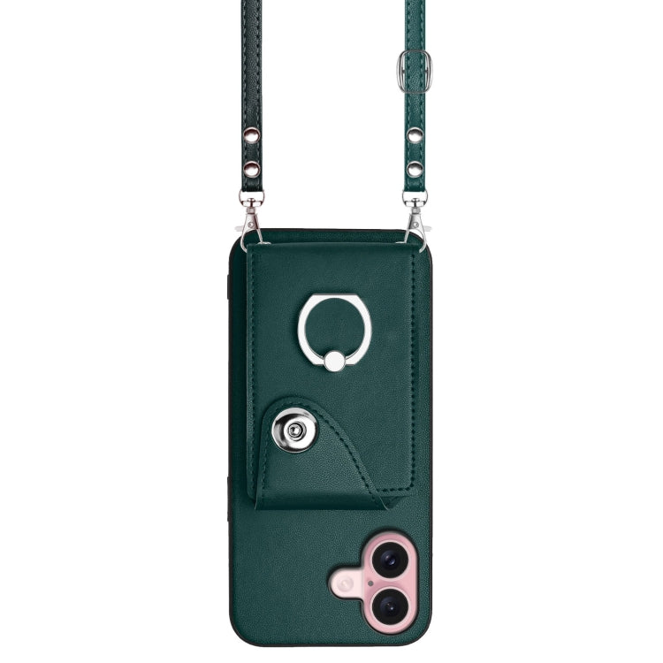 Funda para teléfono con soporte para anillo y bolsa para tarjeta de órgano con cordón largo, For iPhone 16, For iPhone 15 Pro Max, For iPhone 15 Pro, For iPhone 15 Plus, For iPhone 15, For iPhone 14 Plus, For iPhone 14, For iPhone 14 Pro
