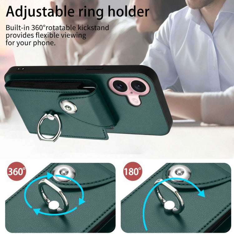 Funda para teléfono con soporte para anillo y bolsa para tarjeta de órgano con cordón largo, For iPhone 16, For iPhone 15 Pro Max, For iPhone 15 Pro, For iPhone 15 Plus, For iPhone 15, For iPhone 14 Plus, For iPhone 14, For iPhone 14 Pro