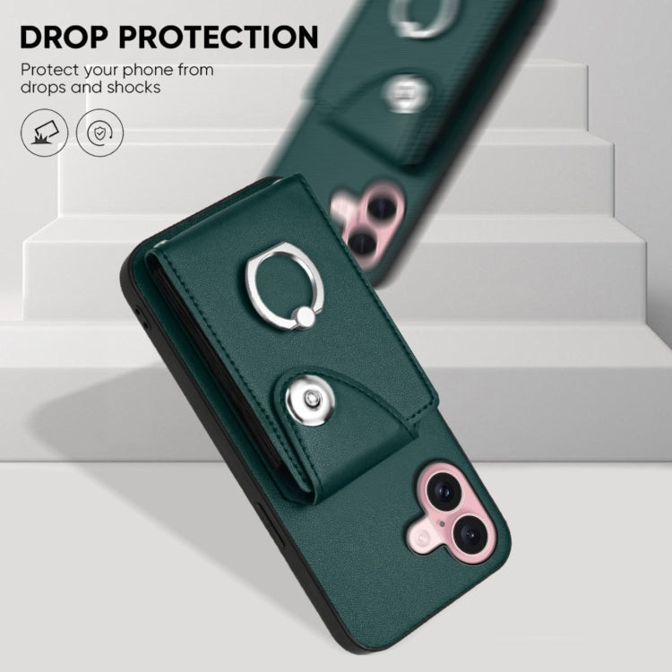 Funda para teléfono con soporte para anillo y bolsa para tarjeta de órgano con cordón largo, For iPhone 16, For iPhone 15 Pro Max, For iPhone 15 Pro, For iPhone 15 Plus, For iPhone 15, For iPhone 14 Plus, For iPhone 14, For iPhone 14 Pro