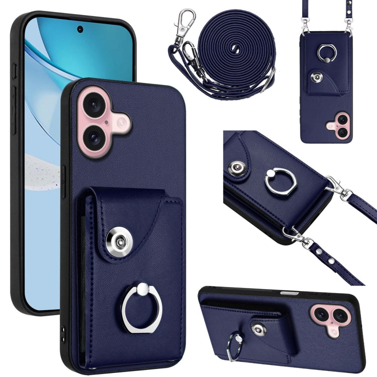 Funda para teléfono con soporte para anillo y bolsa para tarjeta de órgano con cordón largo, For iPhone 16, For iPhone 15 Pro Max, For iPhone 15 Pro, For iPhone 15 Plus, For iPhone 15, For iPhone 14 Plus, For iPhone 14, For iPhone 14 Pro