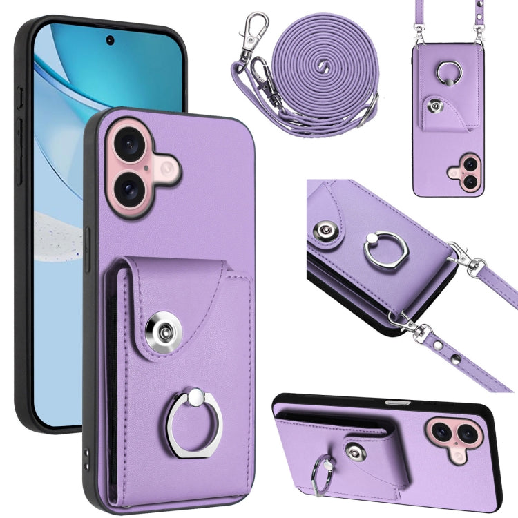Funda para teléfono con soporte para anillo y bolsa para tarjeta de órgano con cordón largo, For iPhone 16, For iPhone 15 Pro Max, For iPhone 15 Pro, For iPhone 15 Plus, For iPhone 15, For iPhone 14 Plus, For iPhone 14, For iPhone 14 Pro