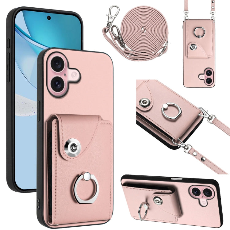 Funda para teléfono con soporte para anillo y bolsa para tarjeta de órgano con cordón largo, For iPhone 16, For iPhone 15 Pro Max, For iPhone 15 Pro, For iPhone 15 Plus, For iPhone 15, For iPhone 14 Plus, For iPhone 14, For iPhone 14 Pro